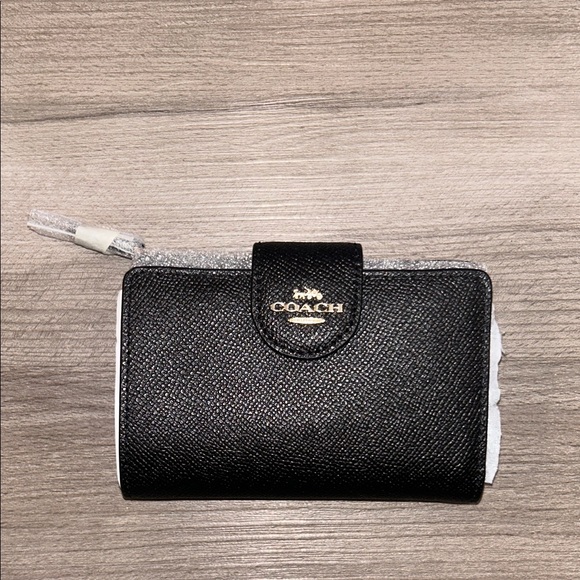 Coach Black Textured Wallet with Gold Logo - Picture 1 of 6
